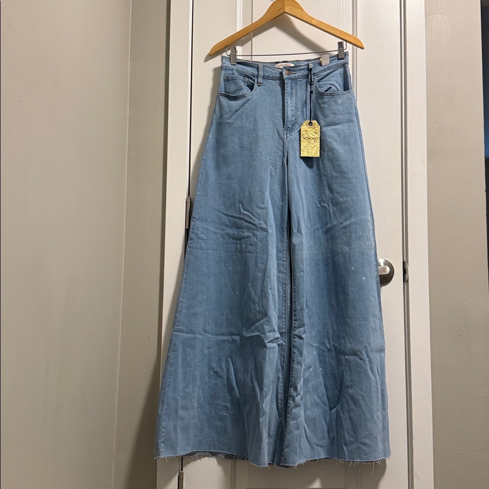 Vibrant Blue Flare Wide Leg Jeans